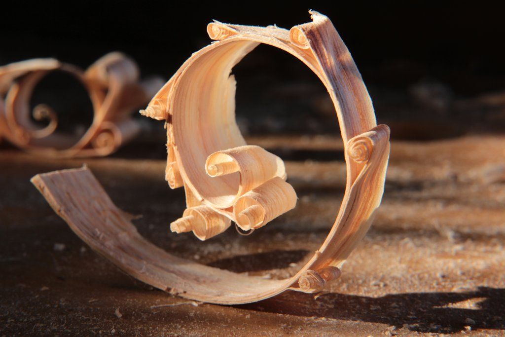 Convoluted curls of a shaving from the drawknife, as shown in Robin Gates’ article