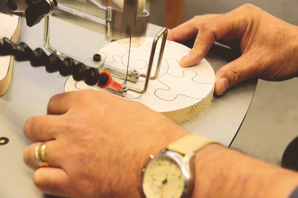 Andy King working with the Axminster Trade Series EX-16 scrollsaw