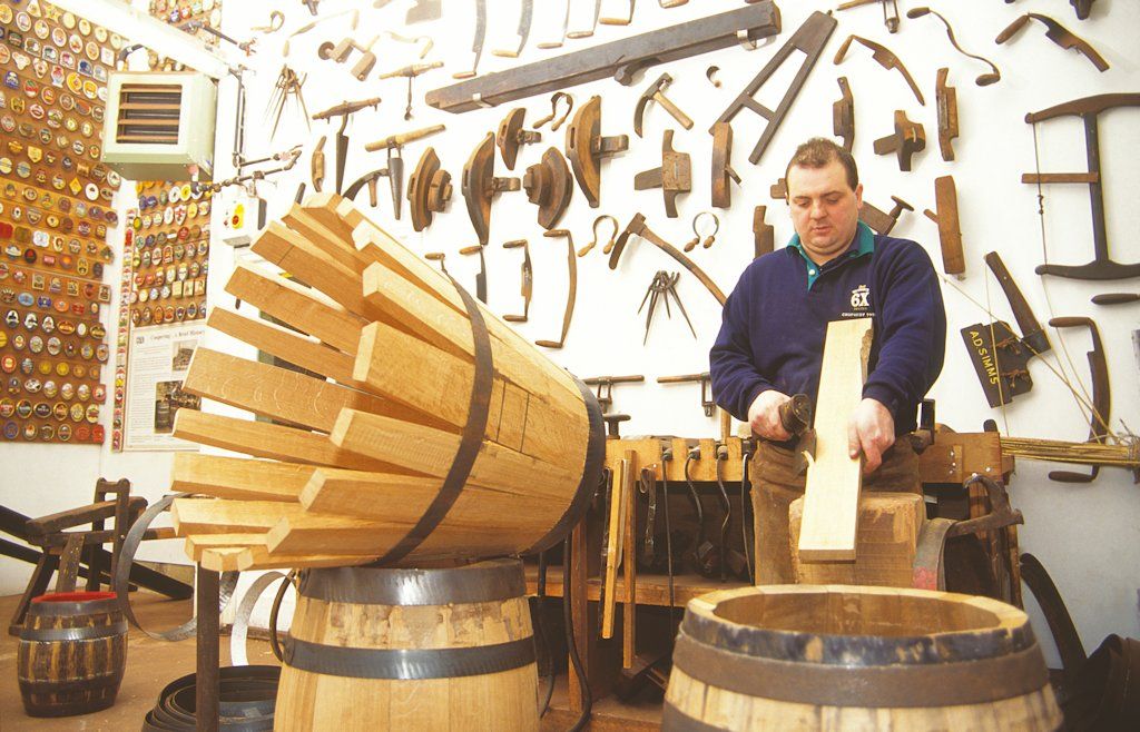 Coopering calls for quite an array of hand tools. Most of Alastair Simms’ are well seasoned