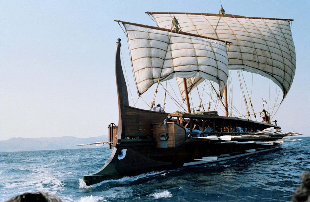 The Olympias trireme setting sail