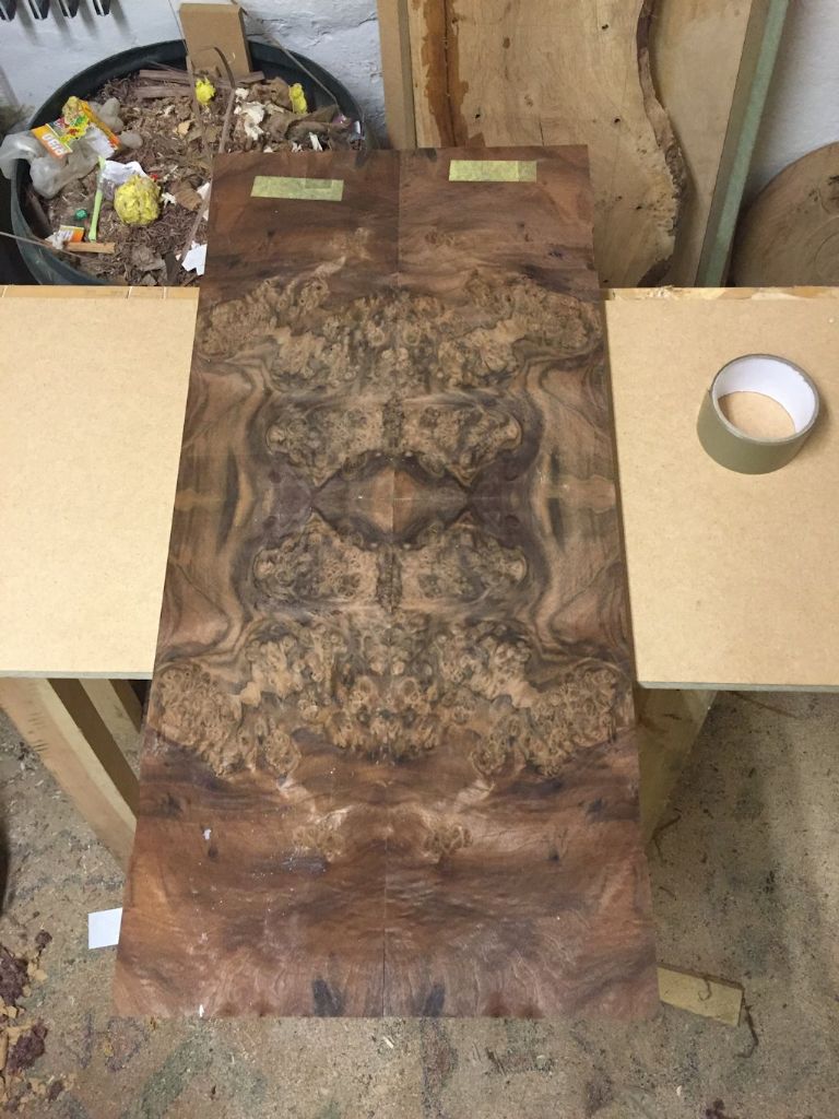 Bookmatching the burr walnut leaves