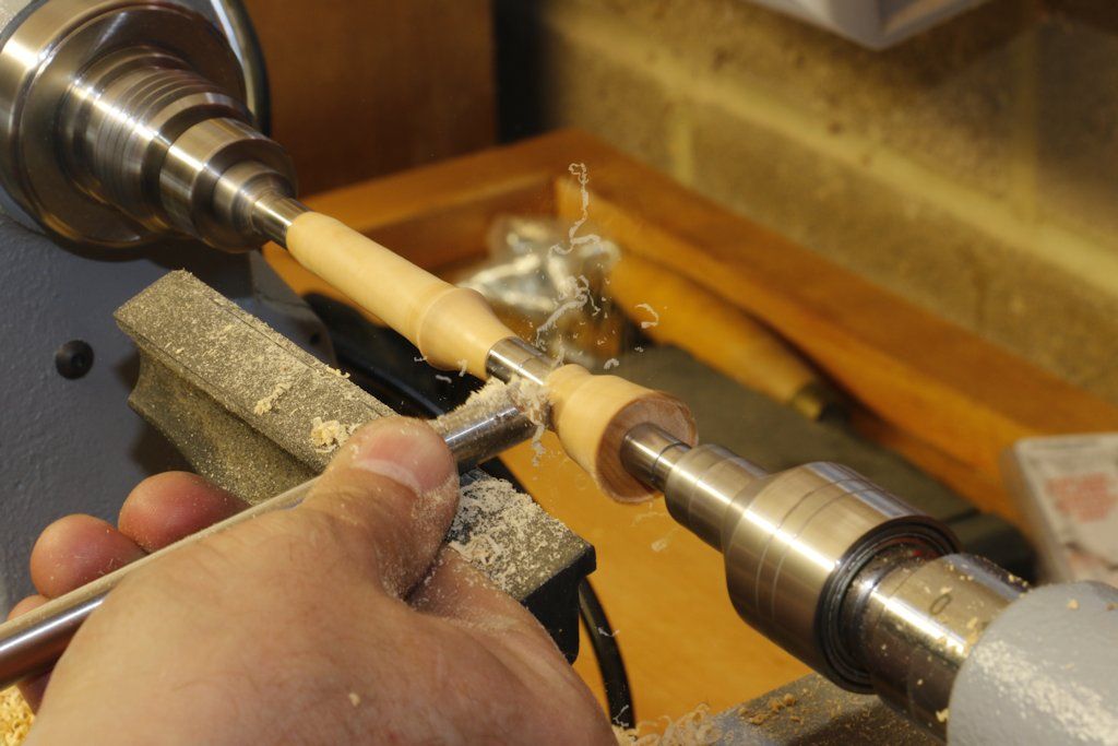 Pen turning type work is an ideal application for the Axminster AT1016VS lathe