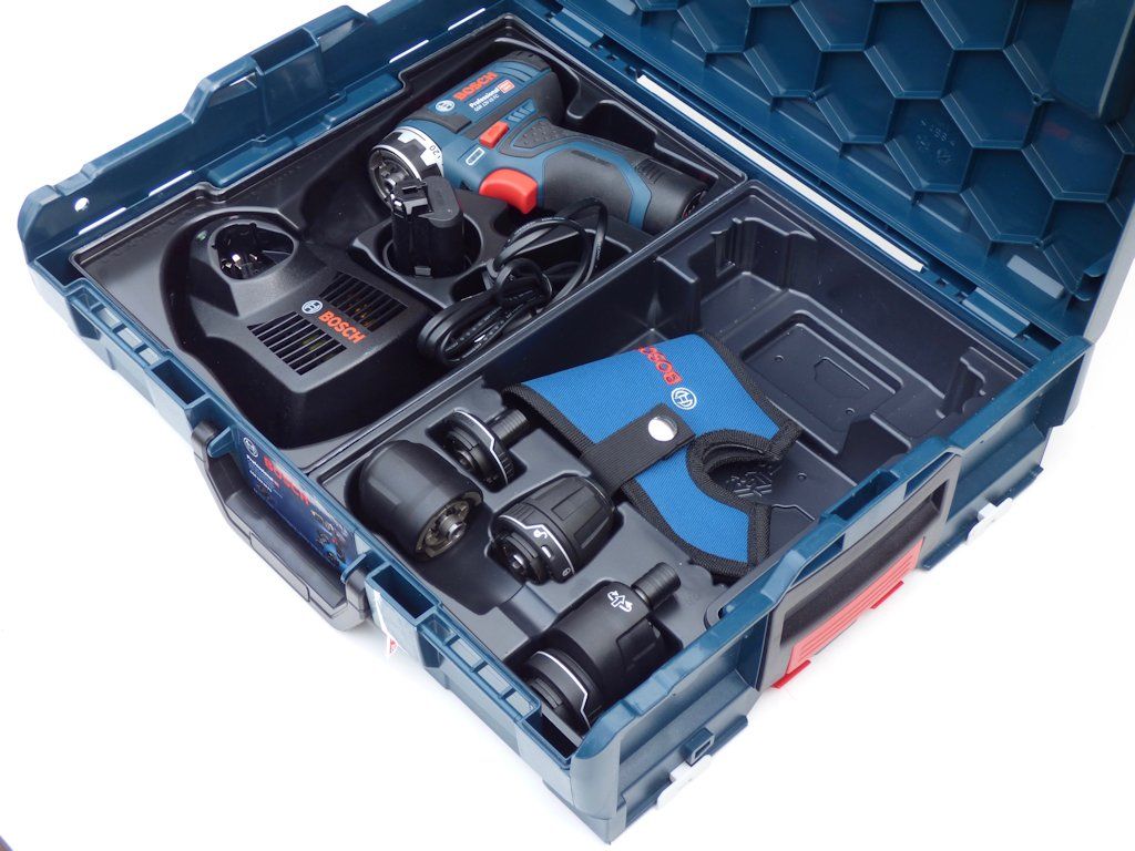 Supplied in a slimline L-Boxx, this is designed to clip to similar storage boxes as part of the Bosch Sortimo stacking system
