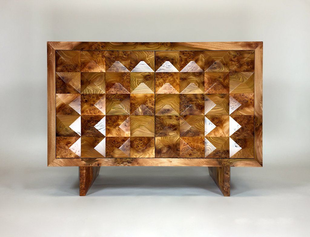 Simon Morris’ faceted burr elm cabinet