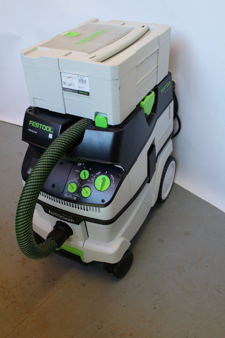 The Festool CTM doubles up as a work platform; note clipped on Systainer