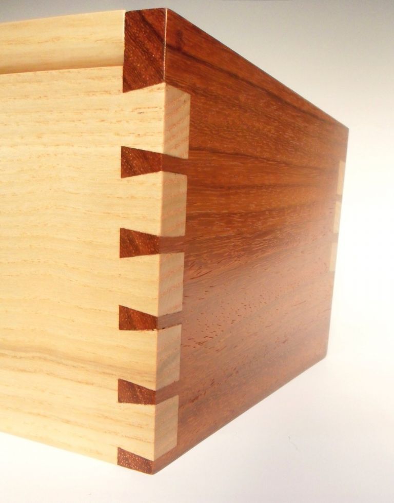 Contrasting hand-cut dovetails add interest to this fairly plain box by Michael Forster
