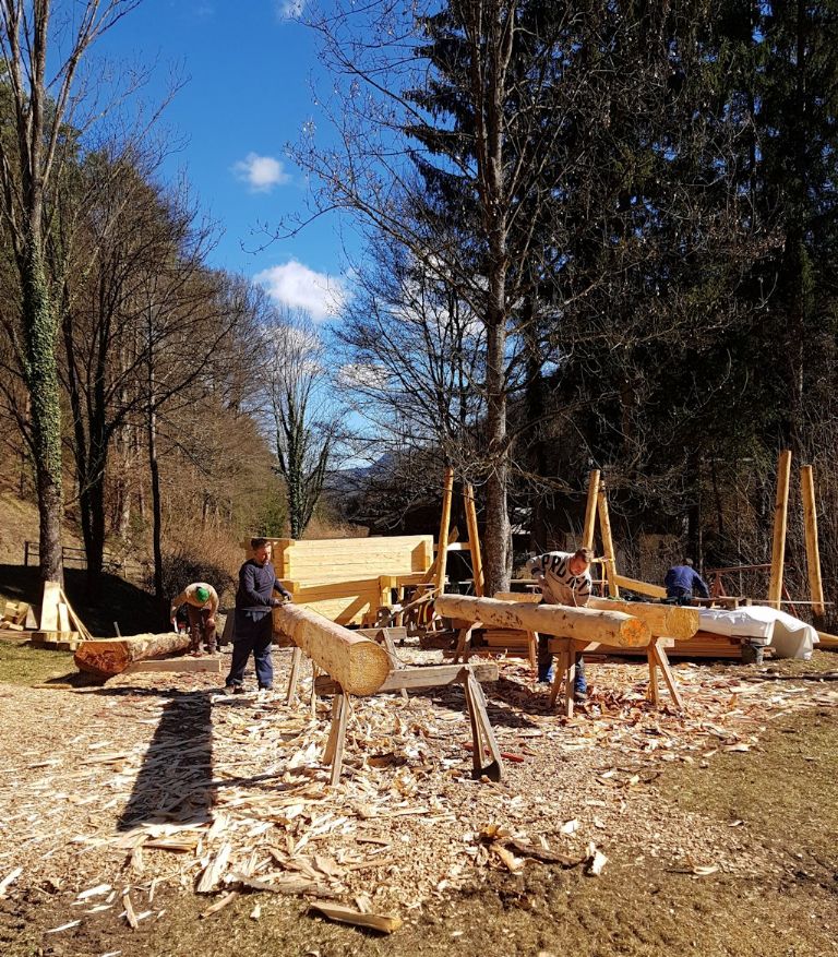 Working on the logs for the Stockmühle watermill