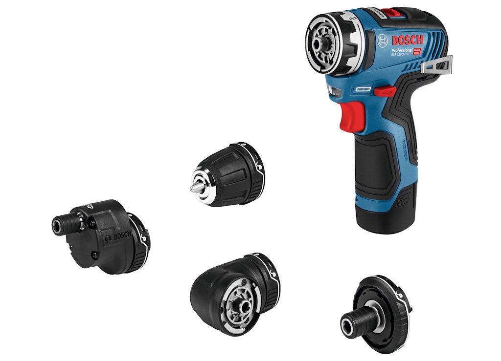 The brand-new and redeveloped FlexiClick GSR 12V-35 FC system from Bosch Professional