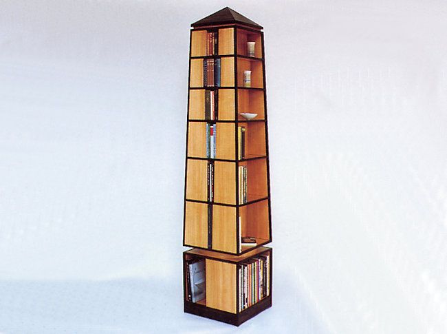 An Alan Peters revolving bookcase: simple, functional, space-saving. Circa 1990
